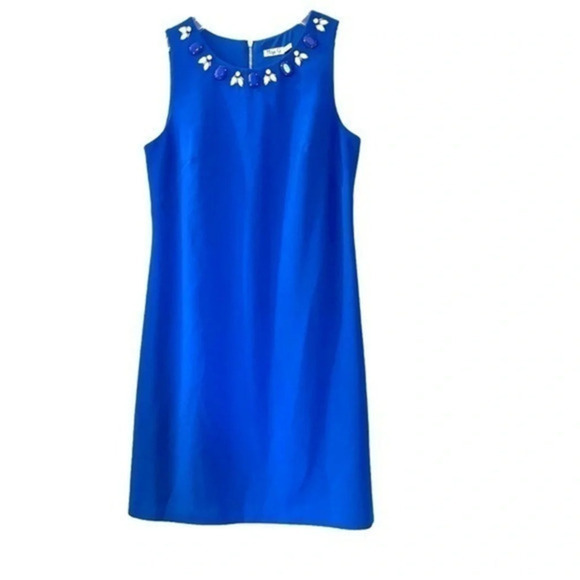 Eliza J royal blue shift dress embelished neckline size 6 Excellent condition - Picture 1 of 8